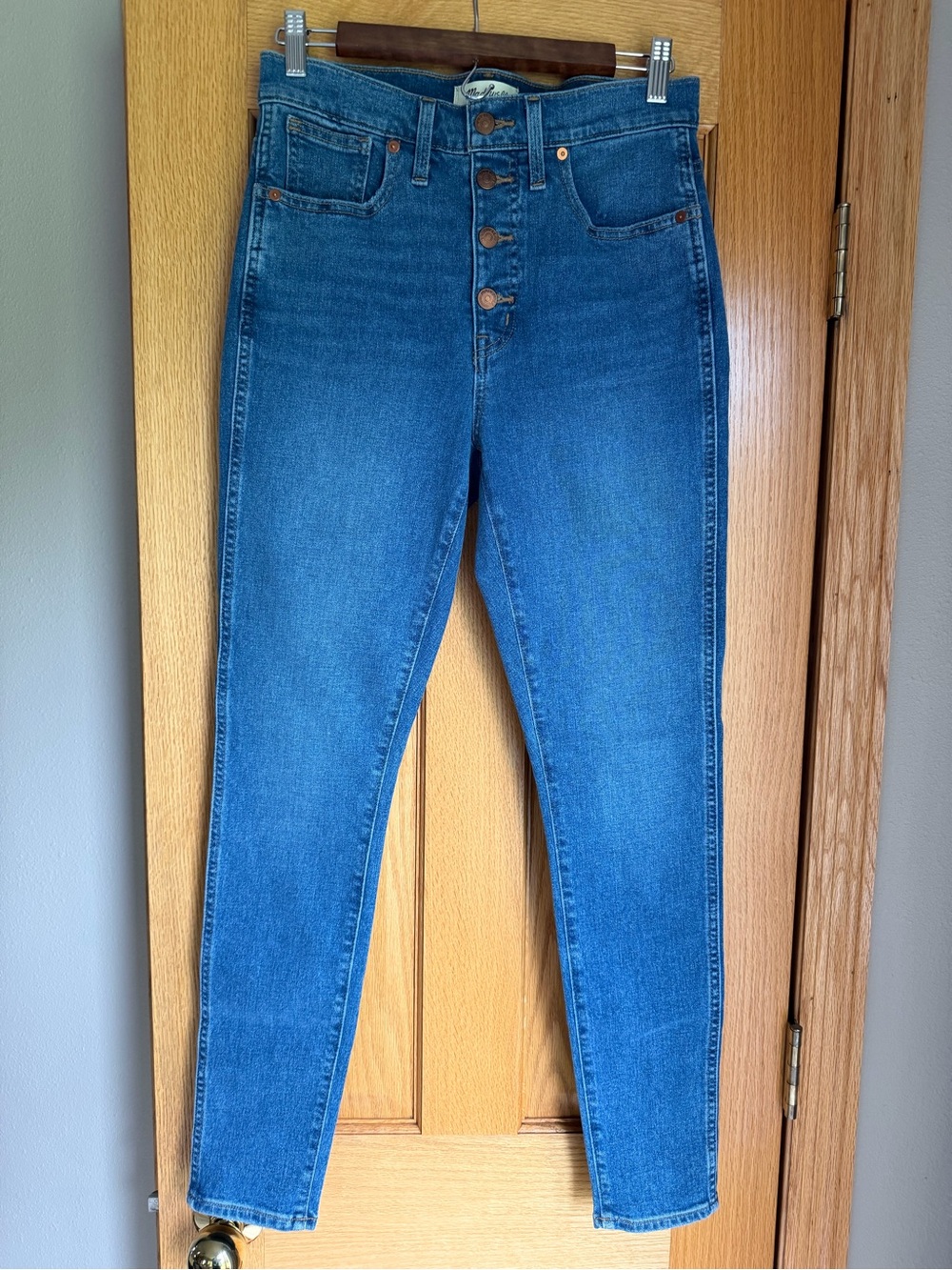 Madewell 10" High-Rise Skinny Jeans Button Front Fly Blue Denim Size 28